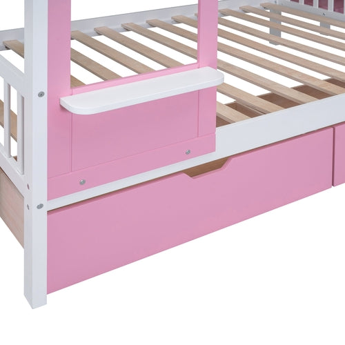 Castle-Style Bunk Bed Full Over Full – Solid Wood with Storage