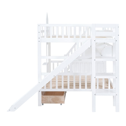 Castle-Style Bunk Bed Full Over Full – Solid Wood with Storage