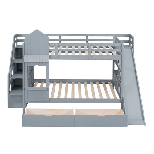 Castle-Style Bunk Bed Full Over Full – Solid Wood with Storage