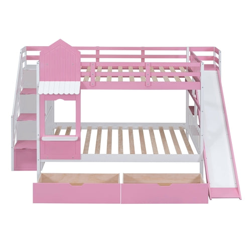 Castle-Style Bunk Bed Full Over Full – Solid Wood with Storage
