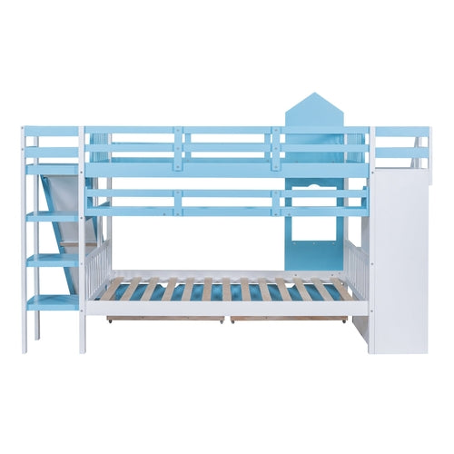 Castle-Style Bunk Bed Full Over Full – Solid Wood with Storage