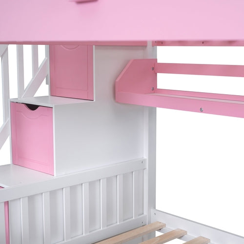 Castle-Style Bunk Bed Full Over Full – Solid Wood with Storage