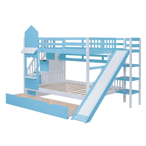 Castle-Style Bunk Bed Full Over Full – Solid Wood with Storage