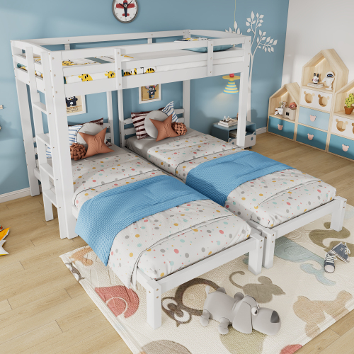 Triple Bunk Bed with Side Ladder – White 3FT Single (UK)