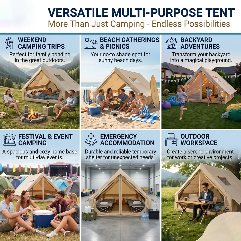 Tente de camping gonflable 12 m² – Kaki avec lanterneau (UE)
