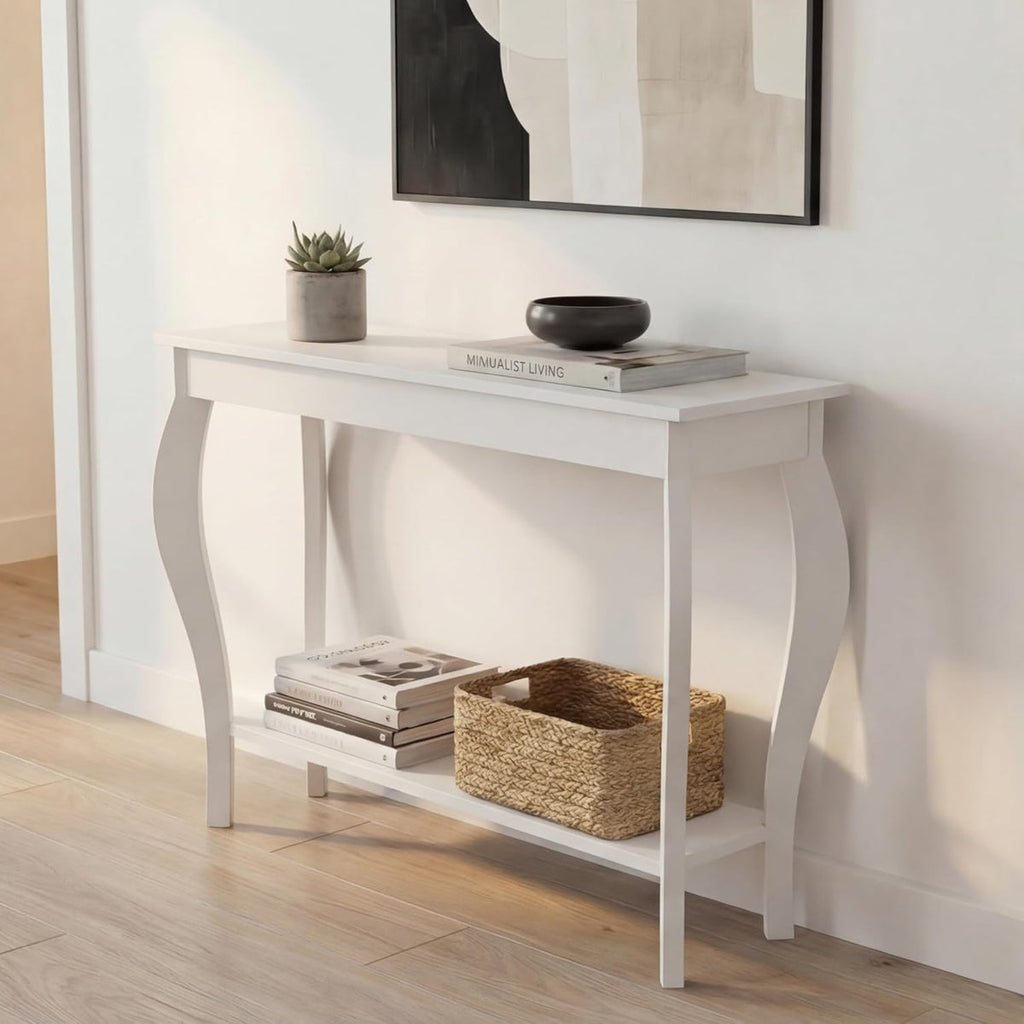 White Narrow Console Table, Chic Accent Sofa Table, Entryway Table
