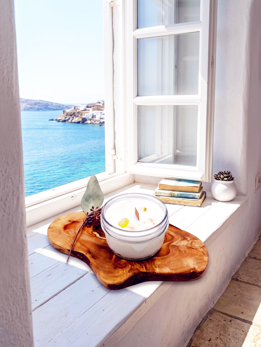 Raumreinigungs Kerze – Bio Intention Kerze mit Palo Santo & Kristallen