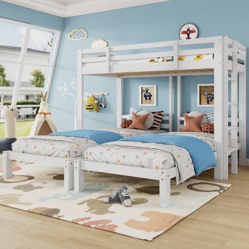 Triple Bunk Bed with Side Ladder – White 3FT Single (UK)