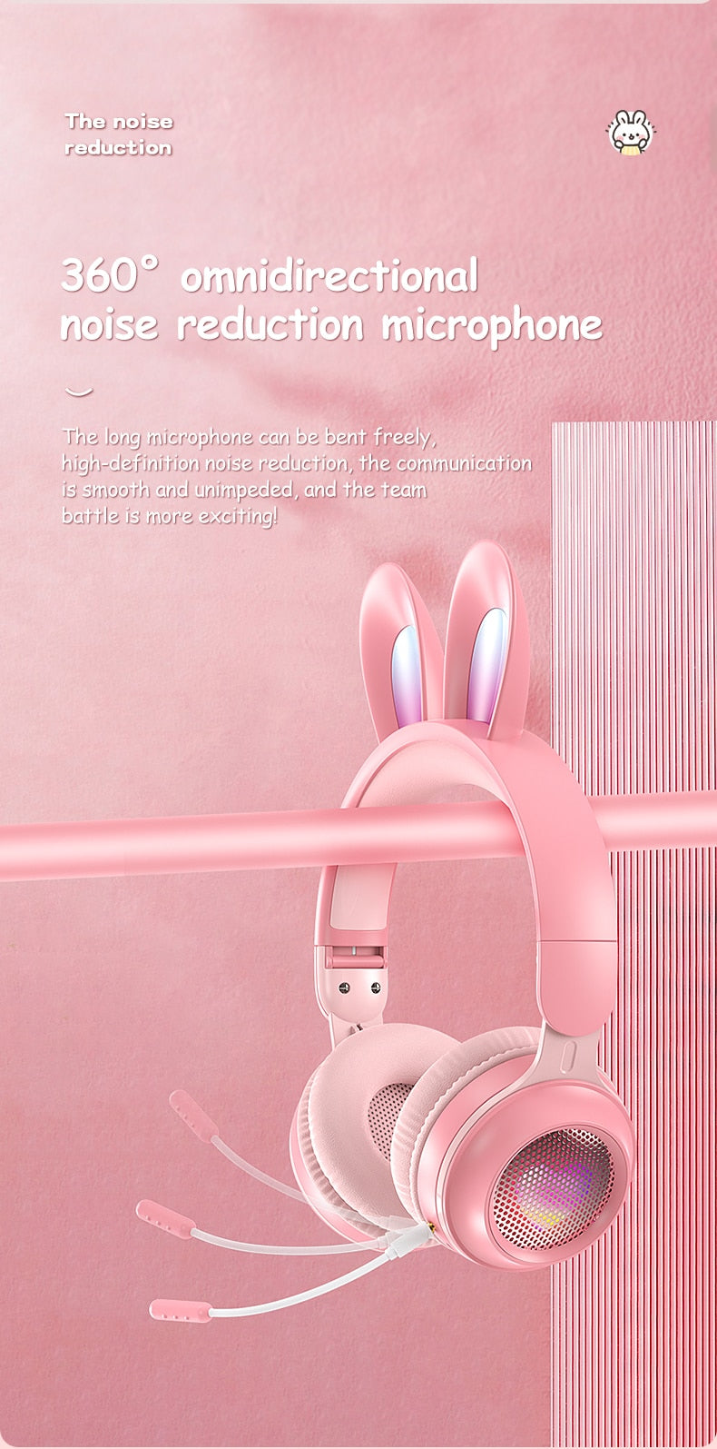 Rabbit Ear Wireless Headphones | LED Glow, Bluetooth 5.0, Kids & Teens