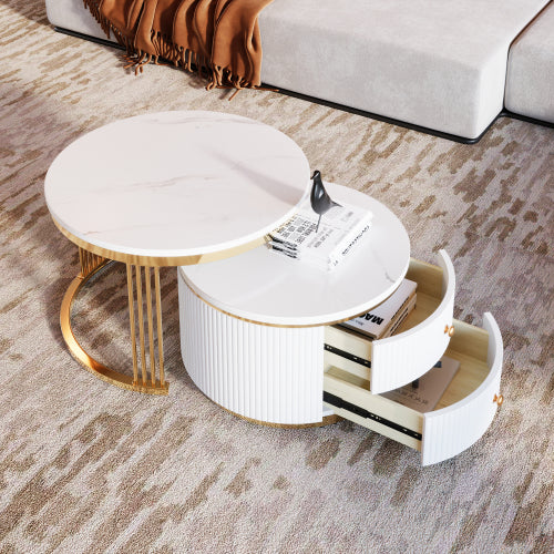 White Round Nesting Coffee Table Set with Drawers – 27.6" (US)