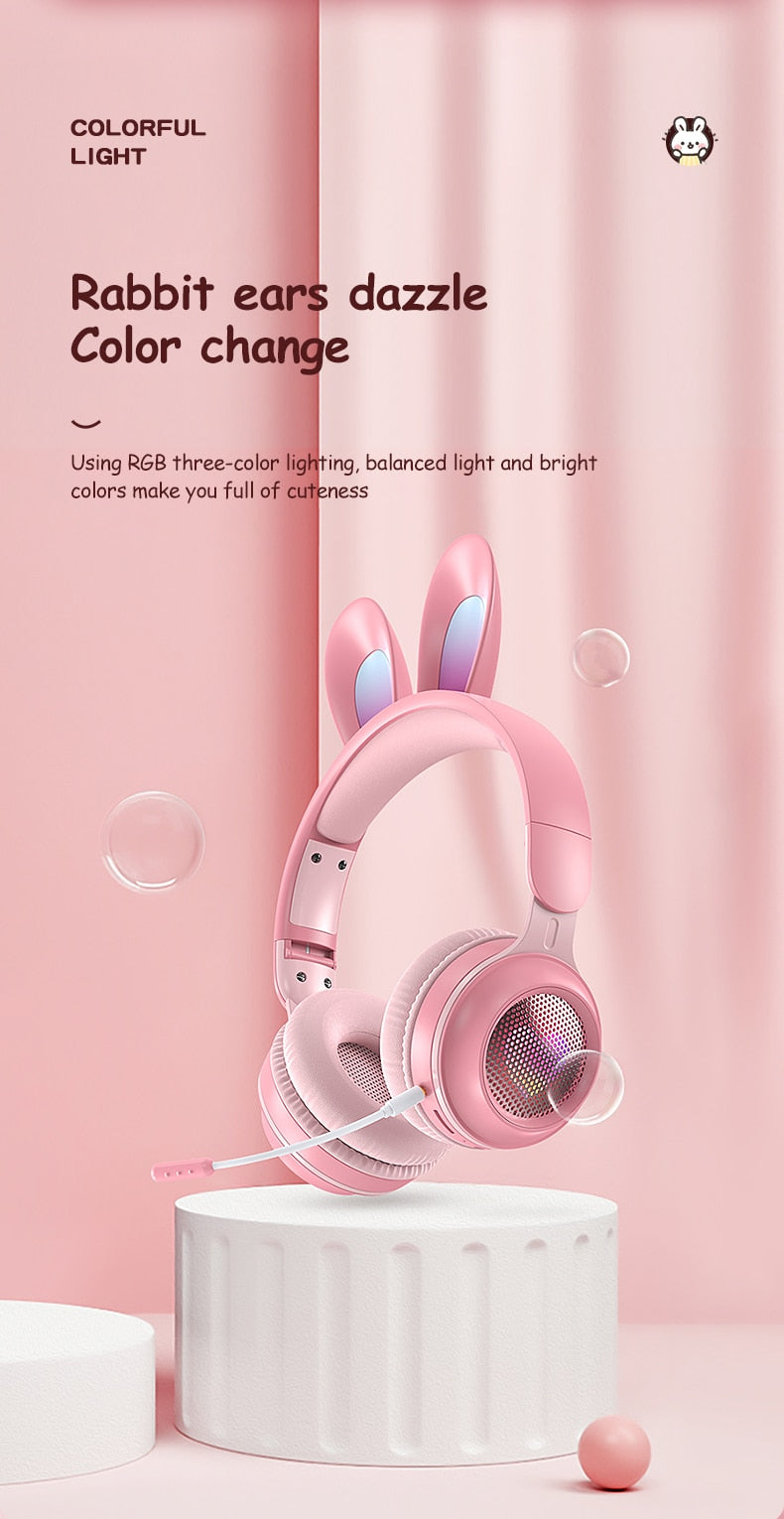 Rabbit Ear Wireless Headphones | LED Glow, Bluetooth 5.0, Kids & Teens