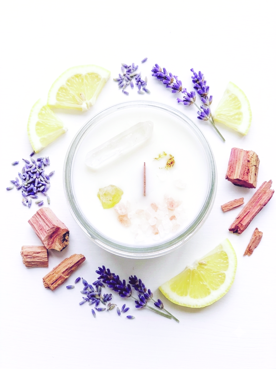Space Clearing Candle – Organic Intention Candle with Palo Santo & Crystals