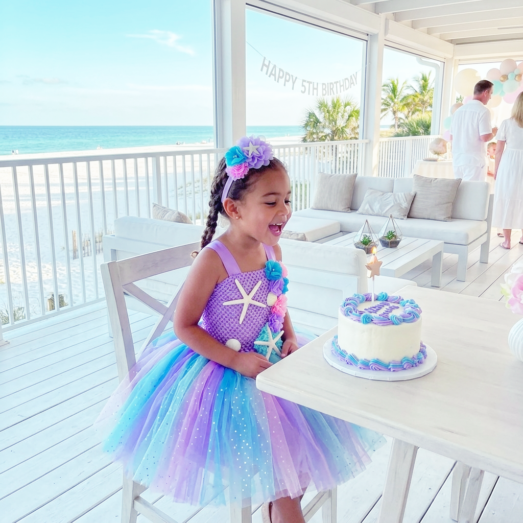 Floral Princess Dress with Matching Headband – All-Season Party Dress for Kids