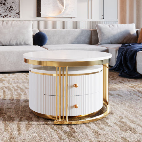 White Round Nesting Coffee Table Set with Drawers – 27.6" (US)