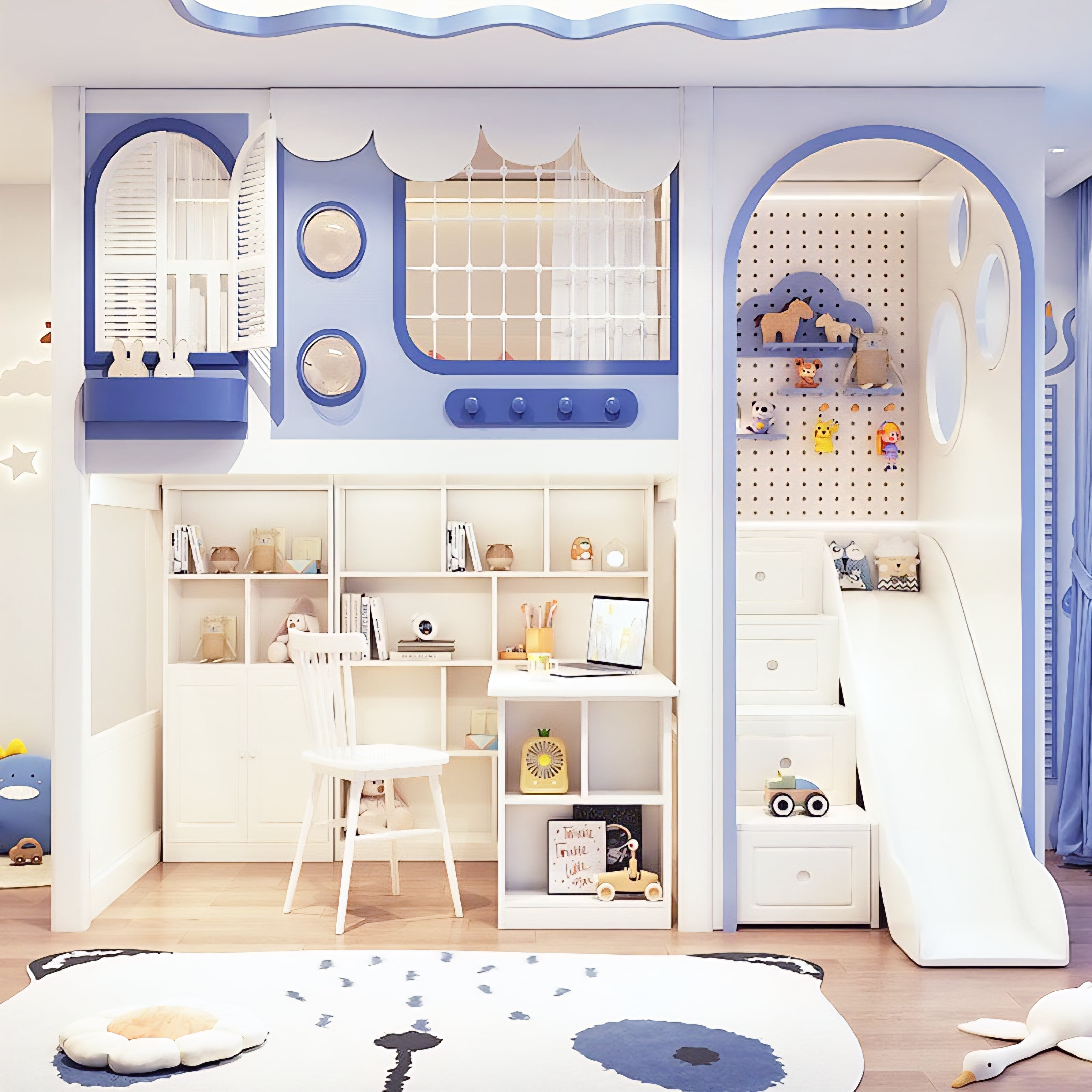 Solid Wood Kids Loft Bed with Desk, Slide & Storage Stairs – Multi-Functional Children’s Bed (Europe exclusive)