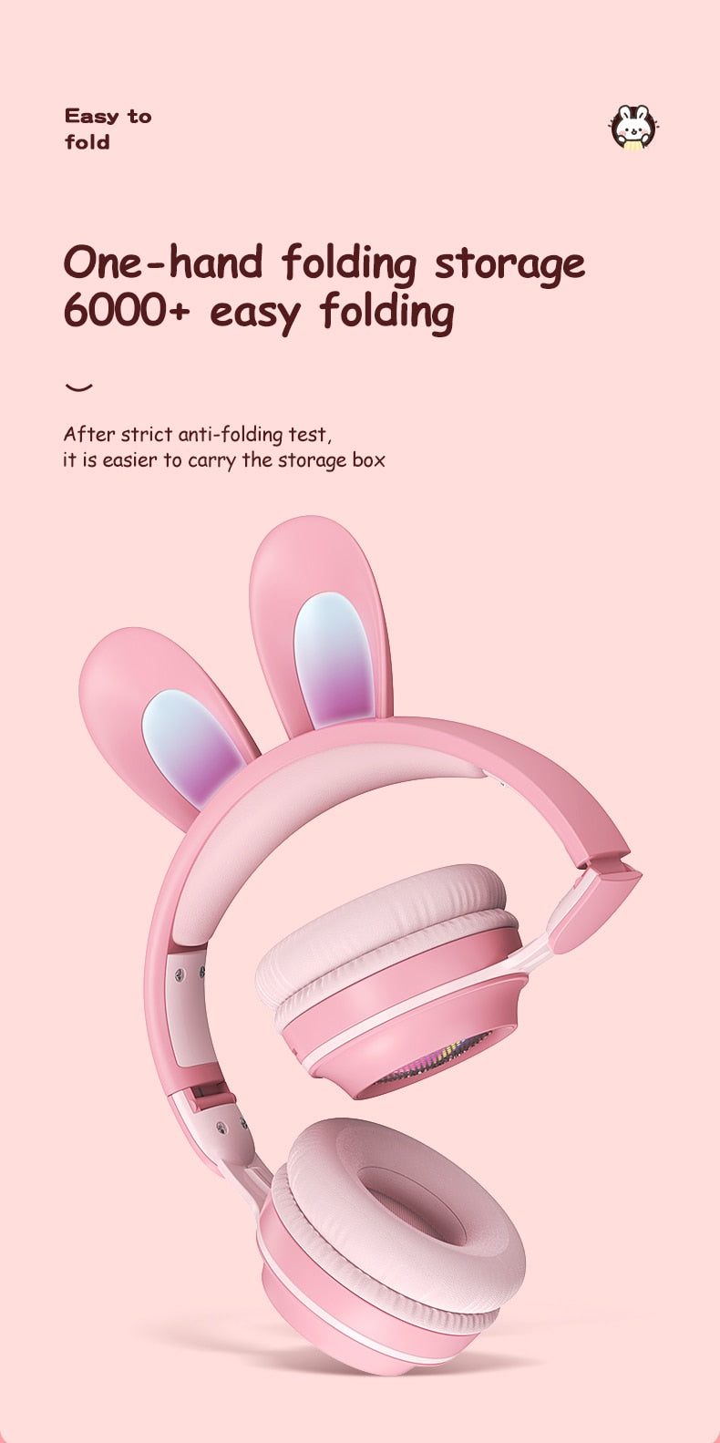 Rabbit Ear Wireless Headphones | LED Glow, Bluetooth 5.0, Kids & Teens