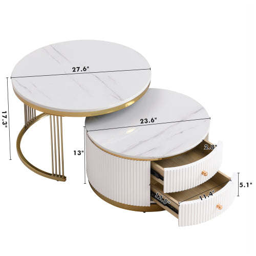 White Round Nesting Coffee Table Set with Drawers – 27.6" (US)