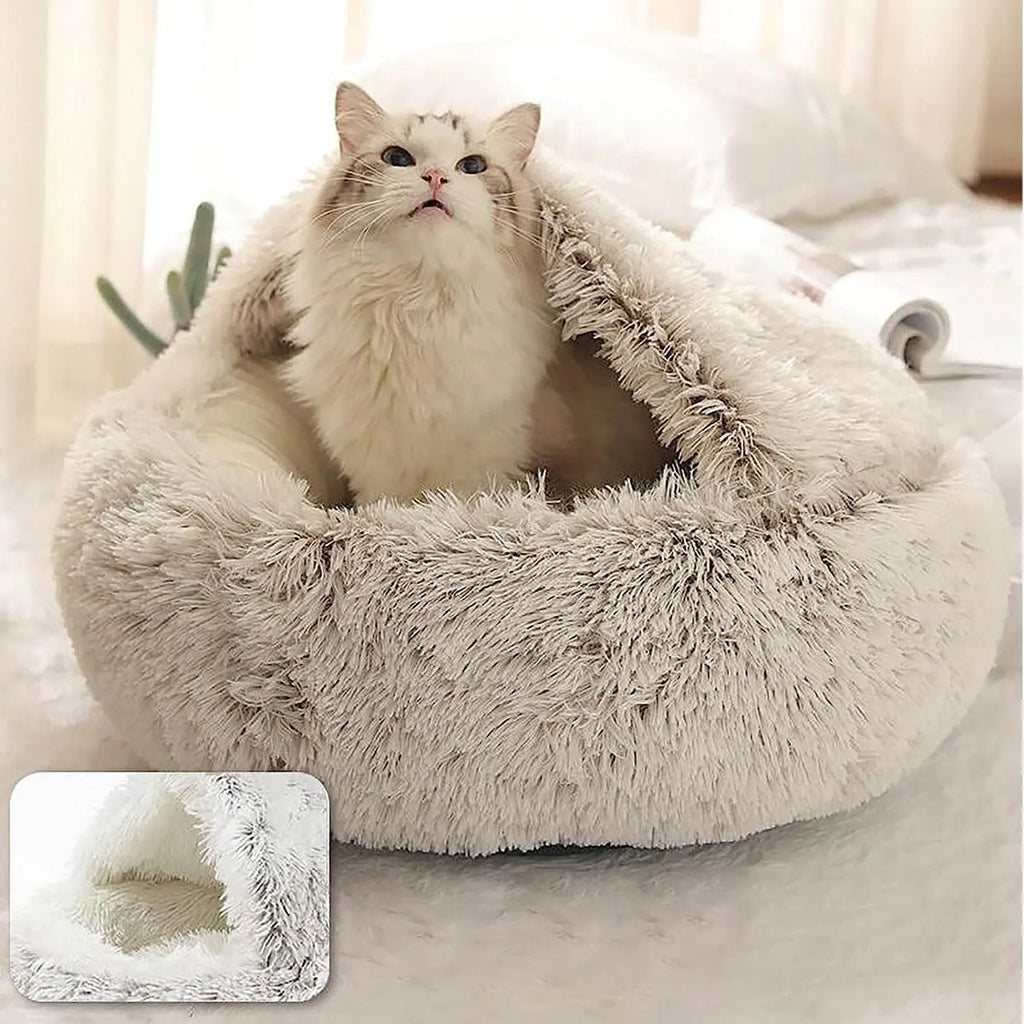 Plüsch-Rundes Katzenbett Haustiermatratze Warm Weich Bequemer Korb Katze Hund 2 in 1 Schlafsack Nest für kleine Hunde