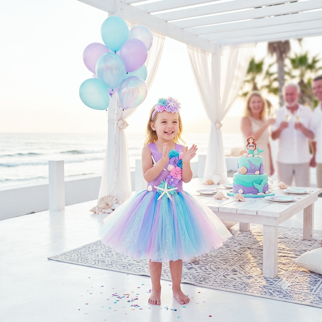 Vestido de Princesa Floral con Diadema a Juego – Vestido de Fiesta para Niñas para Todas las Estaciones