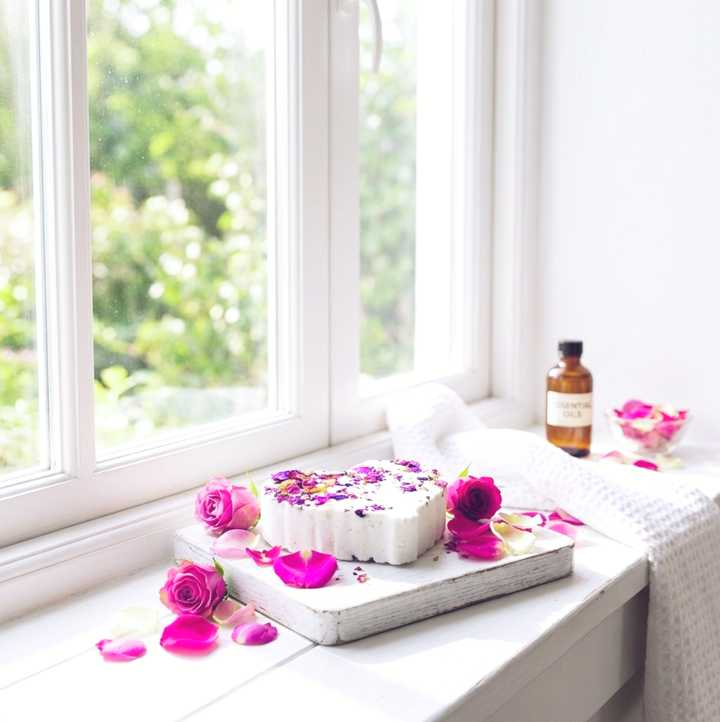Rosenherz Badebombe – Bio Valentinstagsgeschenk mit Rosenblättern