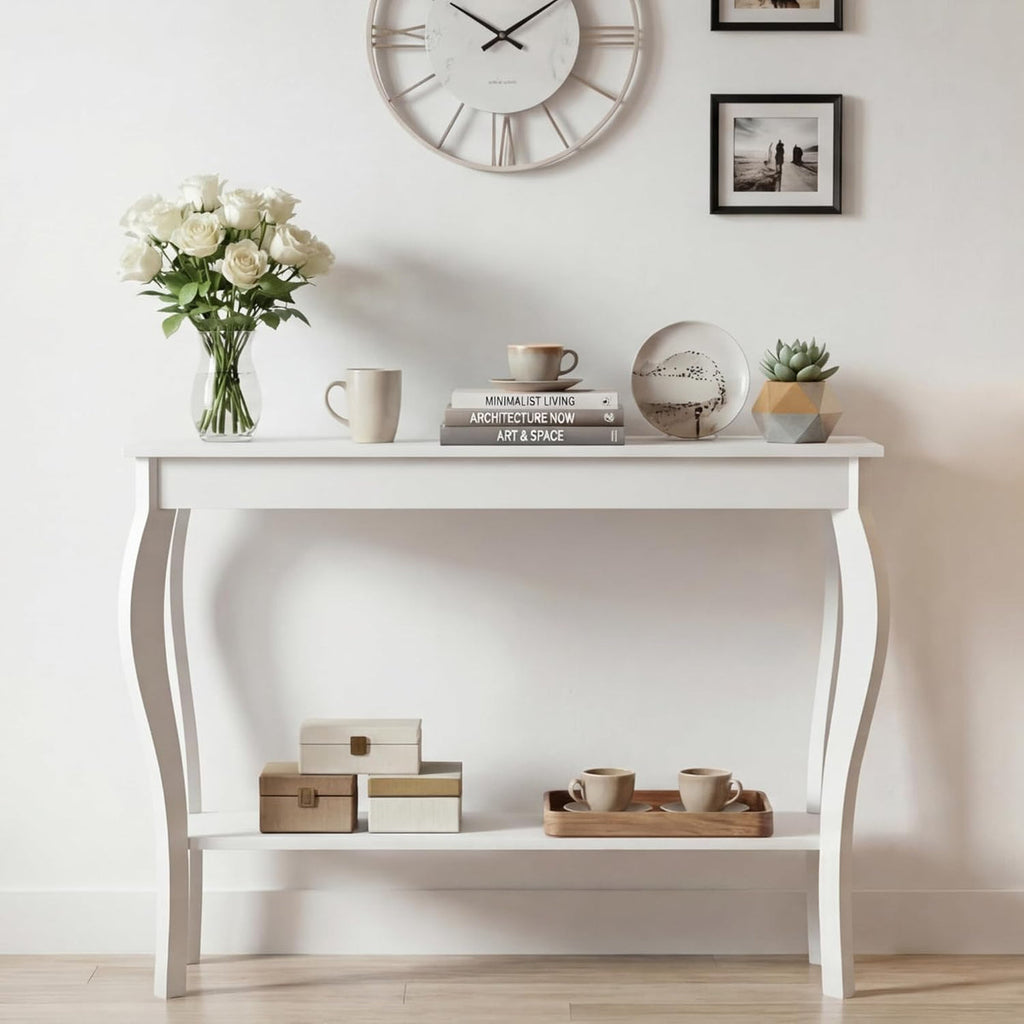 White Narrow Console Table, Chic Accent Sofa Table, Entryway Table