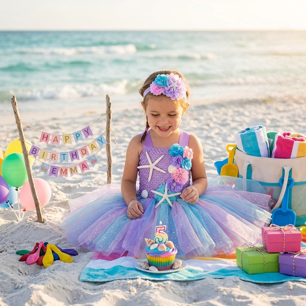 Floral Princess Dress with Matching Headband – All-Season Party Dress for Kids