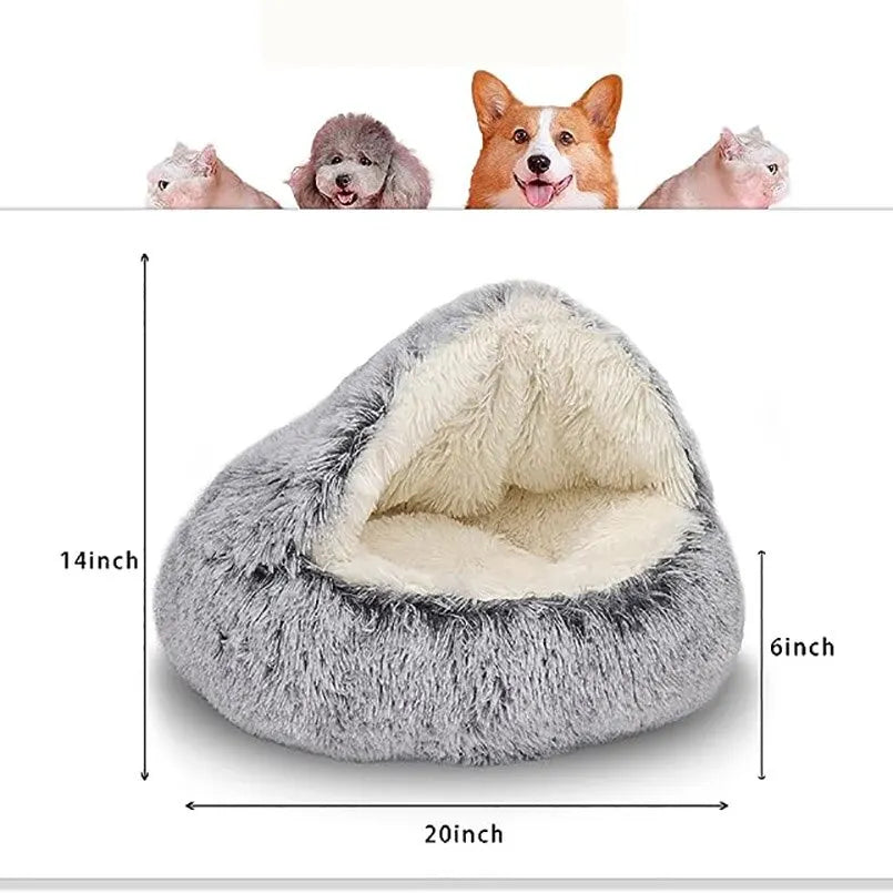 Plüsch-Rundes Katzenbett Haustiermatratze Warm Weich Bequemer Korb Katze Hund 2 in 1 Schlafsack Nest für kleine Hunde