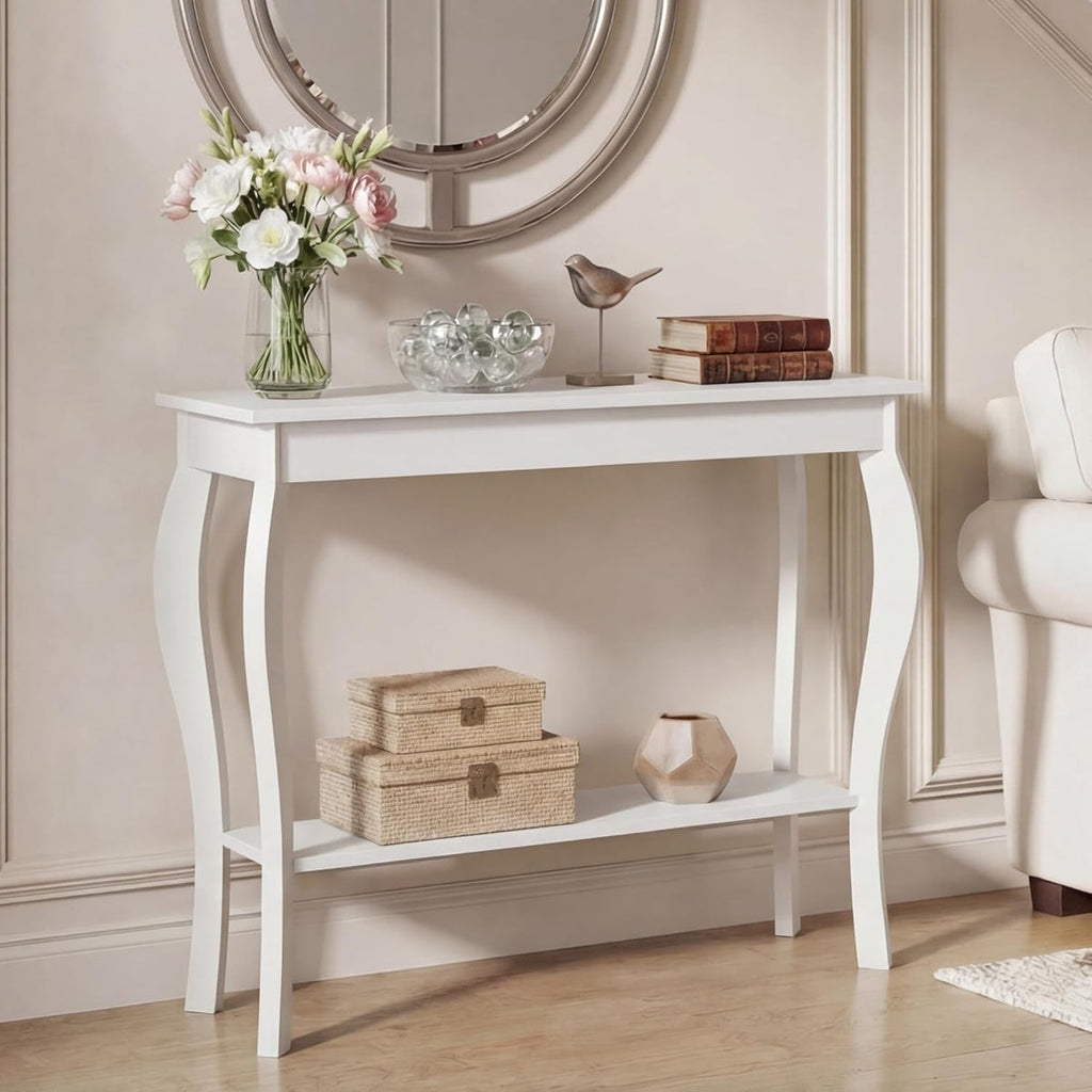 White Narrow Console Table, Chic Accent Sofa Table, Entryway Table