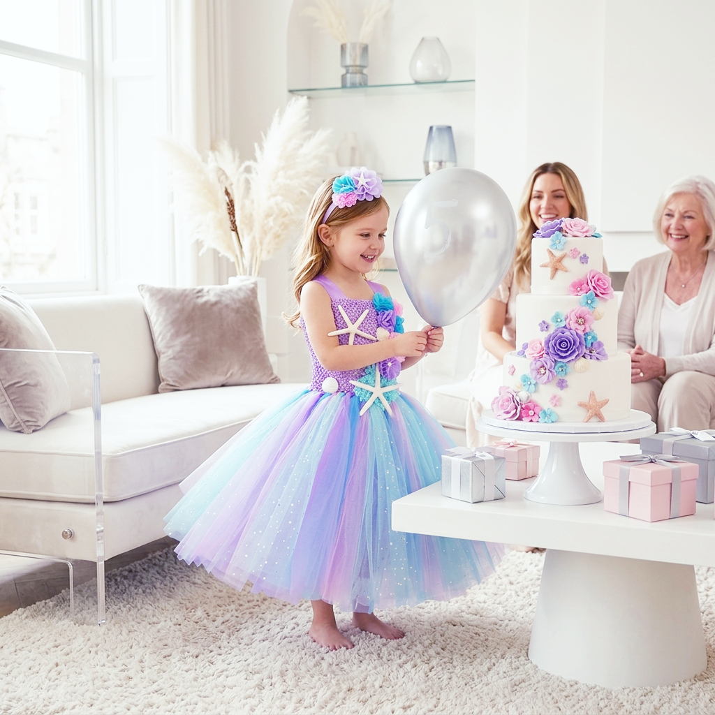 Floral Princess Dress with Matching Headband – All-Season Party Dress for Kids