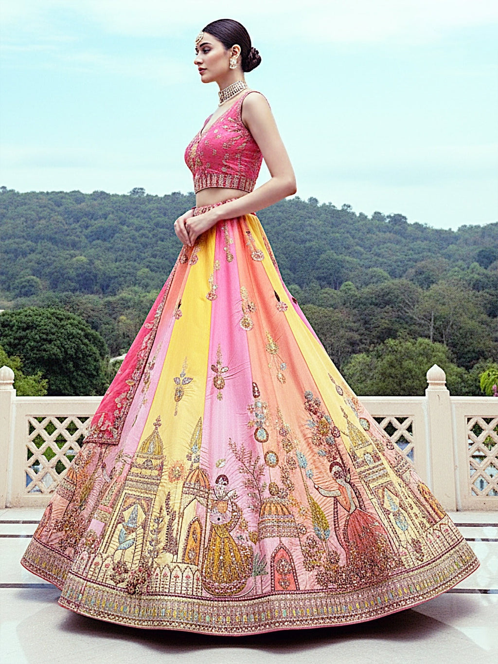 Sunrise Palace Embroidered Silk Lehenga Set