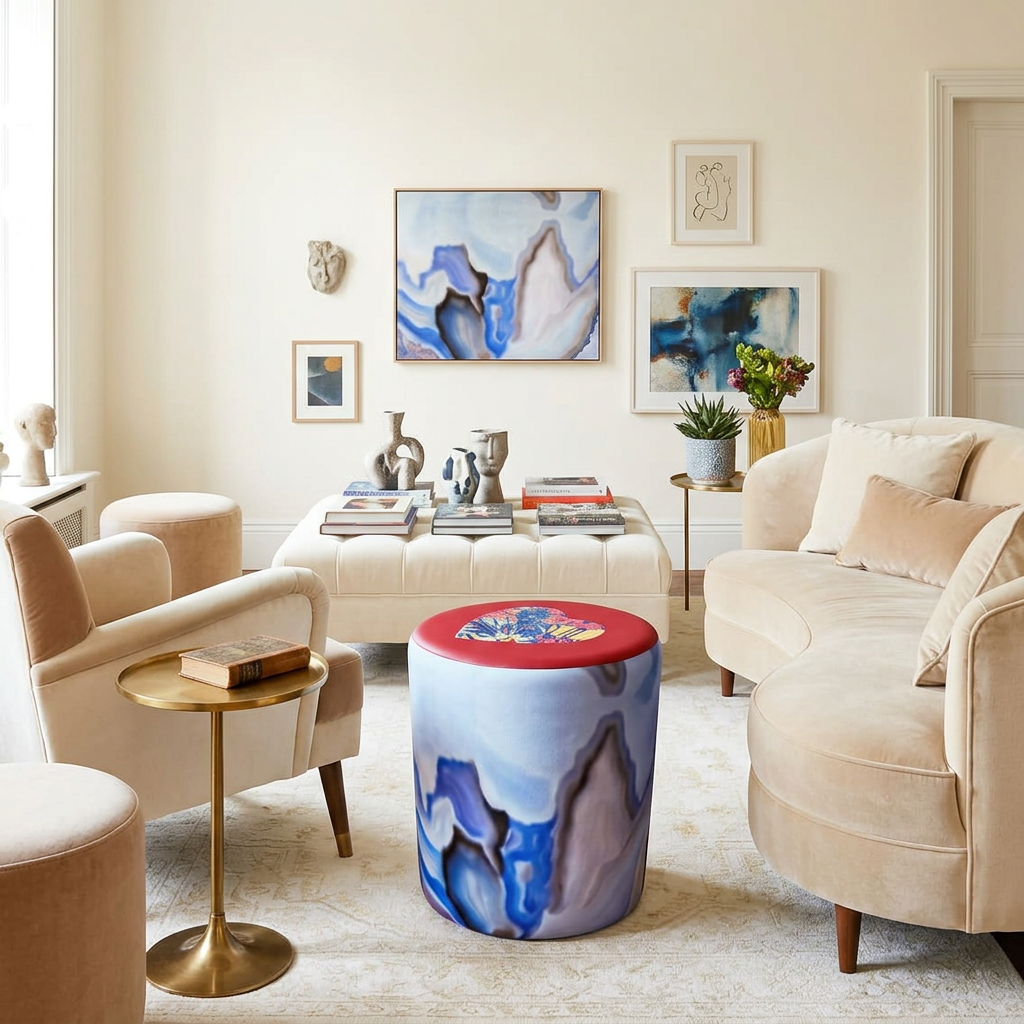 Round Velvet Pouffe – Circus Dreams